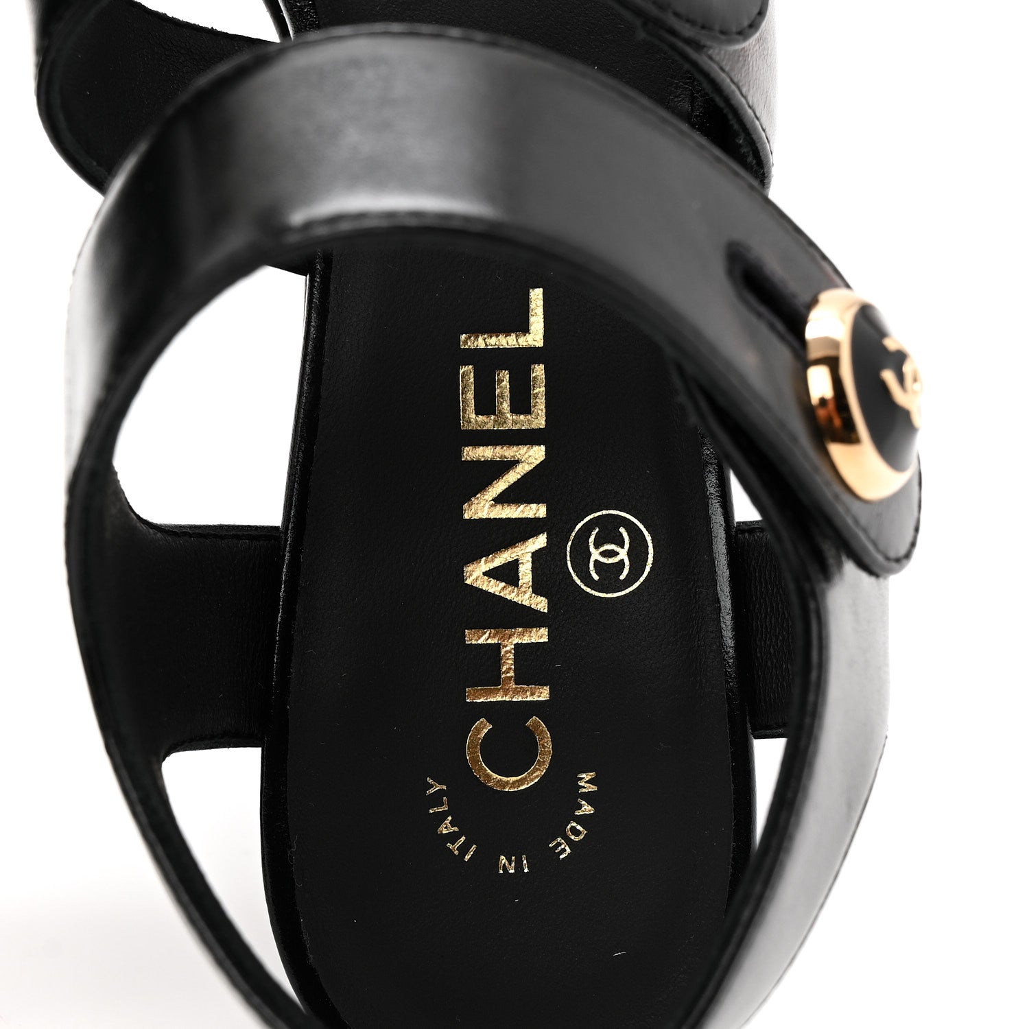 SHINY CALFSKIN CC SANDALS BLACK
