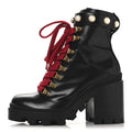 MAGNUM CALFSKIN PEARL LACE UP COMBAT ANKLE BOOTS BLACK