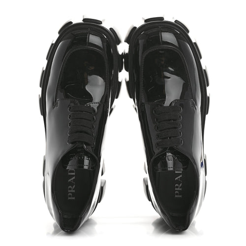 PRADA MONOLITH DERBY LOAFERS BLACK PATENT BLACK
