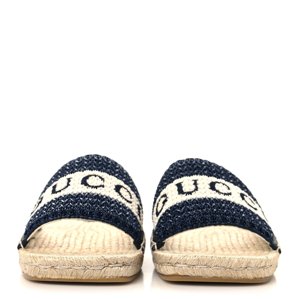 MACROCHET RAFFIA LOGO FLAT SLIDE ESPADRILLE SANDALS BLUE GREAT WHITE