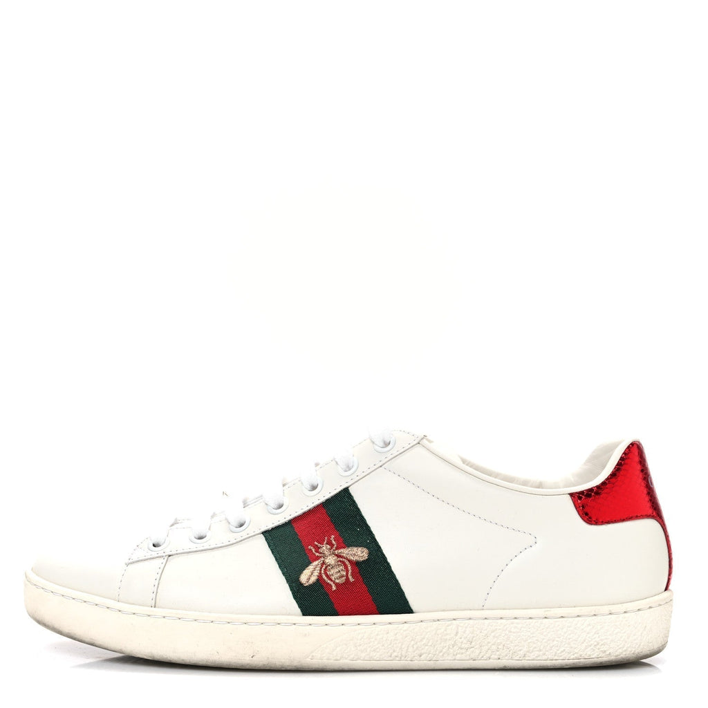 CALFSKIN AYERS BEE EMBROIDERED WOMENS ACE SNEAKERS WHITE RED FLAME GREEN
