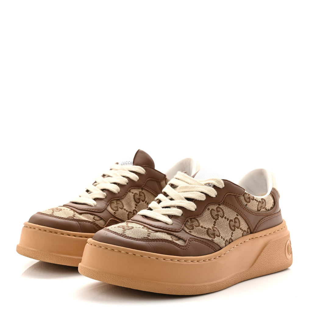 CALFSKIN GG MONOGRAM WOMENS PLATFORM 55MM SNEAKERS HEZELNUT BEIGE EBONY MYSTIC WHITE