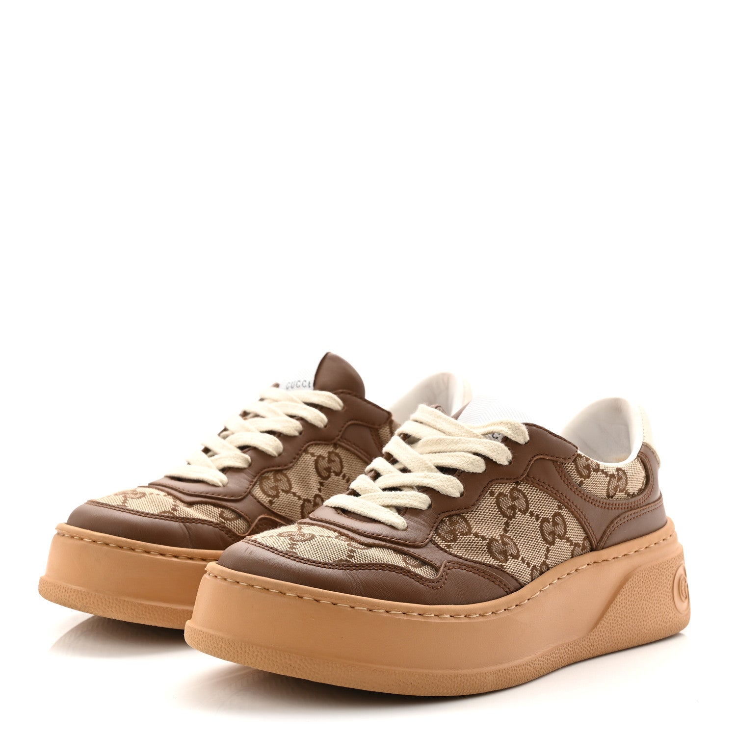 CALFSKIN GG MONOGRAM WOMENS PLATFORM 55MM SNEAKERS HEZELNUT BEIGE EBONY MYSTIC WHITE