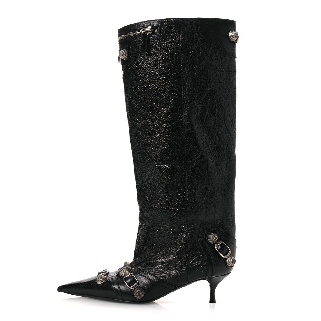 AGNEAU ARENA SPIKED CAGOLE 50MM WIDE BOOTS BLACK