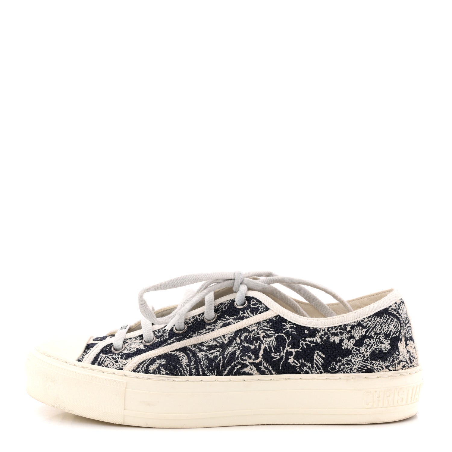 CANVAS TOILE DE JOUY EMBROIDERED WOMENS WALK'N'DIOR LOW TOP SNEAKERS BLUE OFF-WHITE