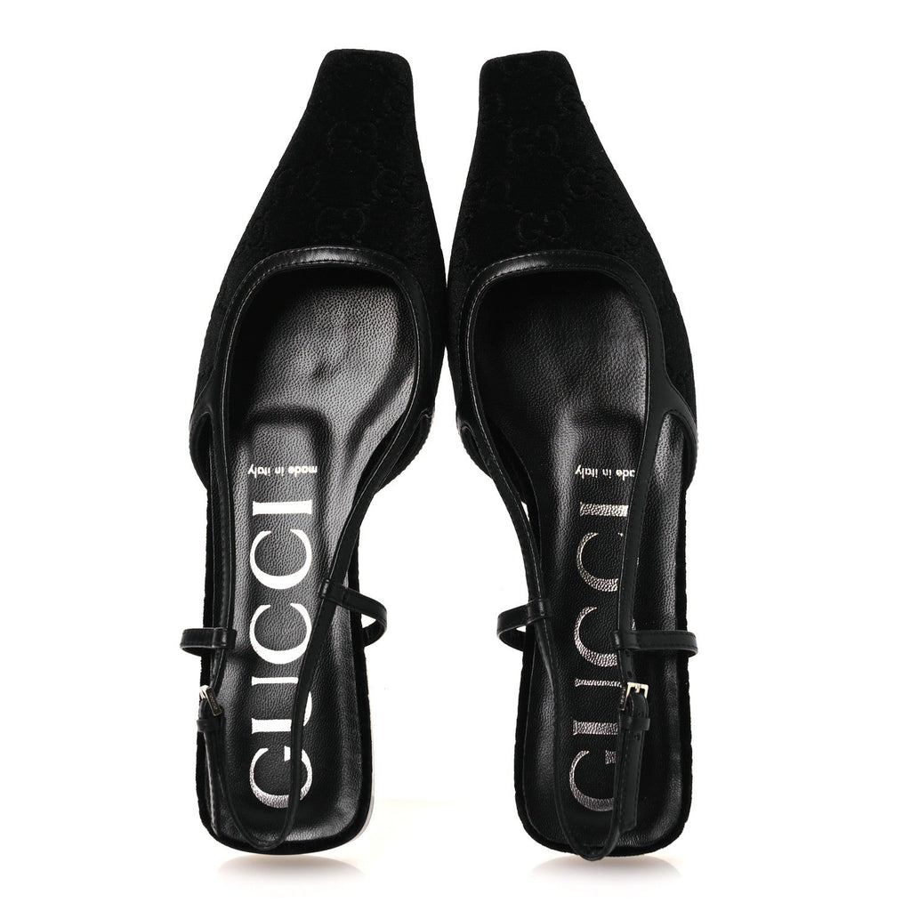 NEW VELVET ASHMIR GG MONOGRAM MALAGA KID SLINGBACK BALLET FLATS BLACK