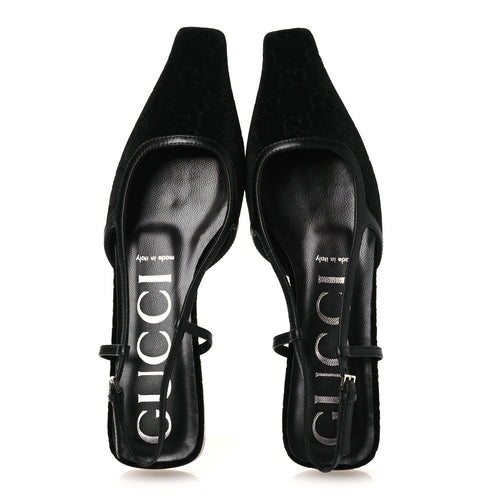 NEW VELVET ASHMIR GG MONOGRAM MALAGA KID SLINGBACK BALLET FLATS BLACK