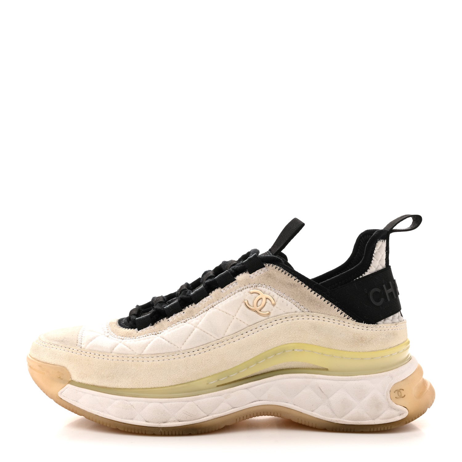 VELVET CALFSKIN MIXED FIBERS CC SNEAKERS IVORY BLACK
