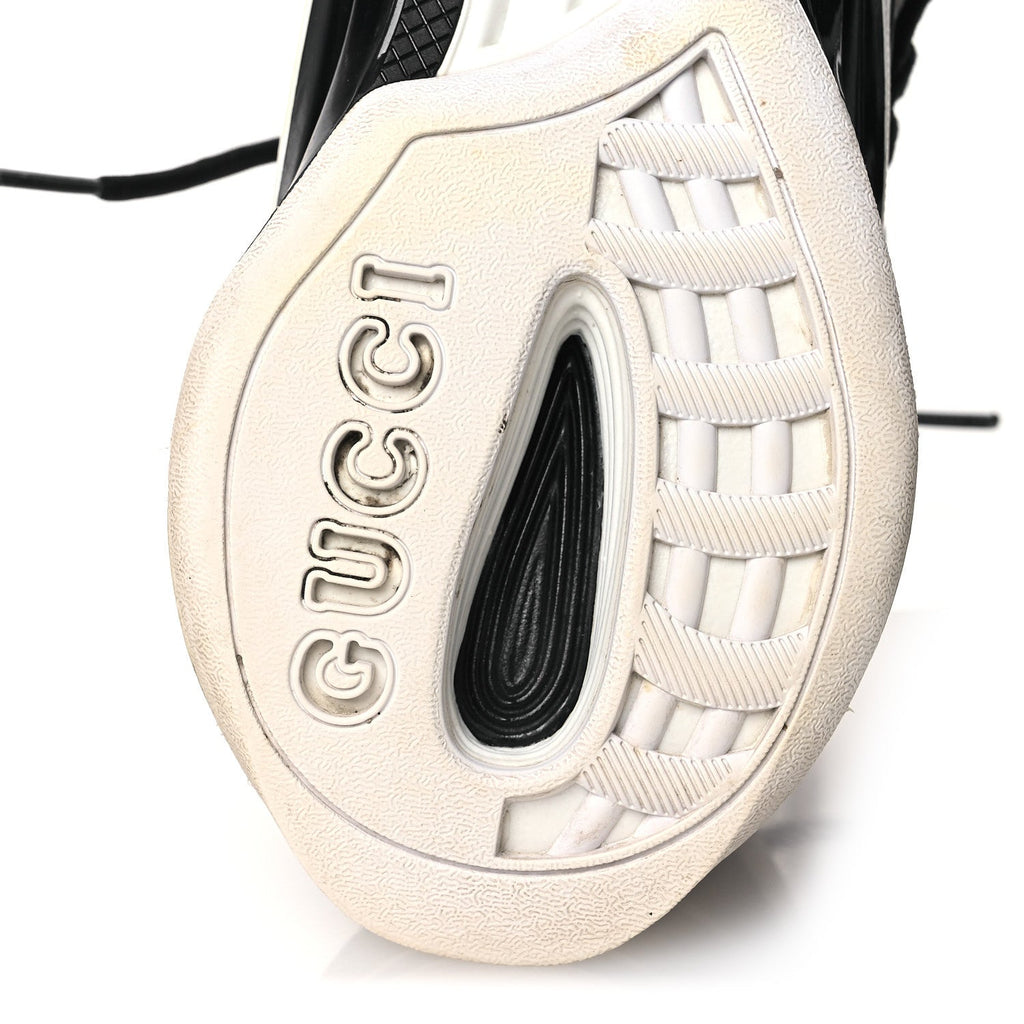 TECHNICAL KNIT FABRIC SUEDE CALFSKIN WOMENS GUCCI RUN SNEAKERS BLACK WHITE