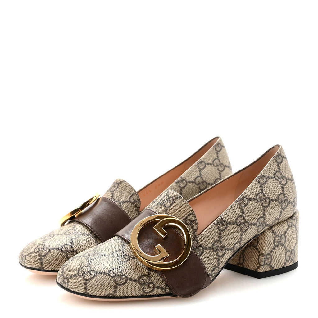 GG SUPREME MONOGRAM MALAGA KID BLONDIE PUMPS BEIGE EBONY NEW ACERO