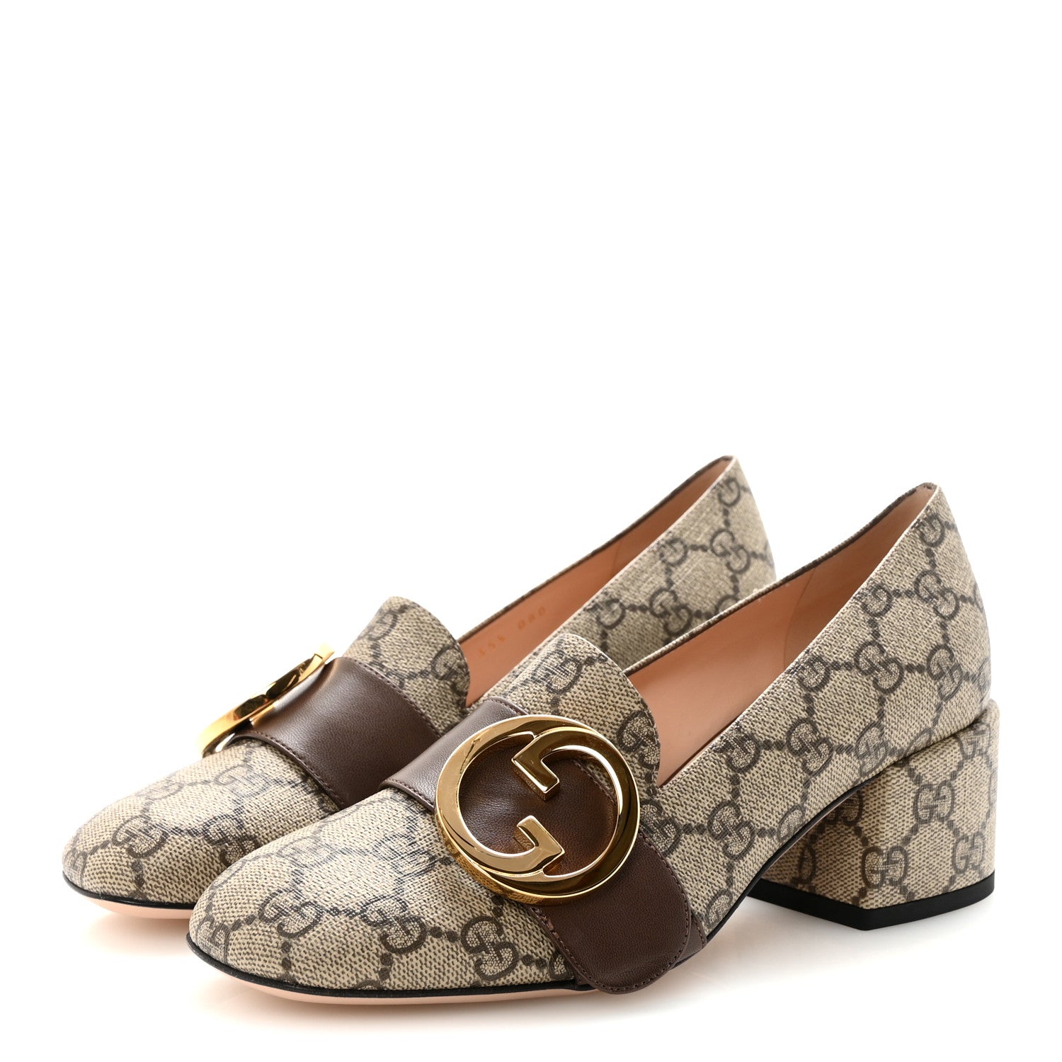 GG SUPREME MONOGRAM MALAGA KID BLONDIE PUMPS BEIGE EBONY NEW ACERO