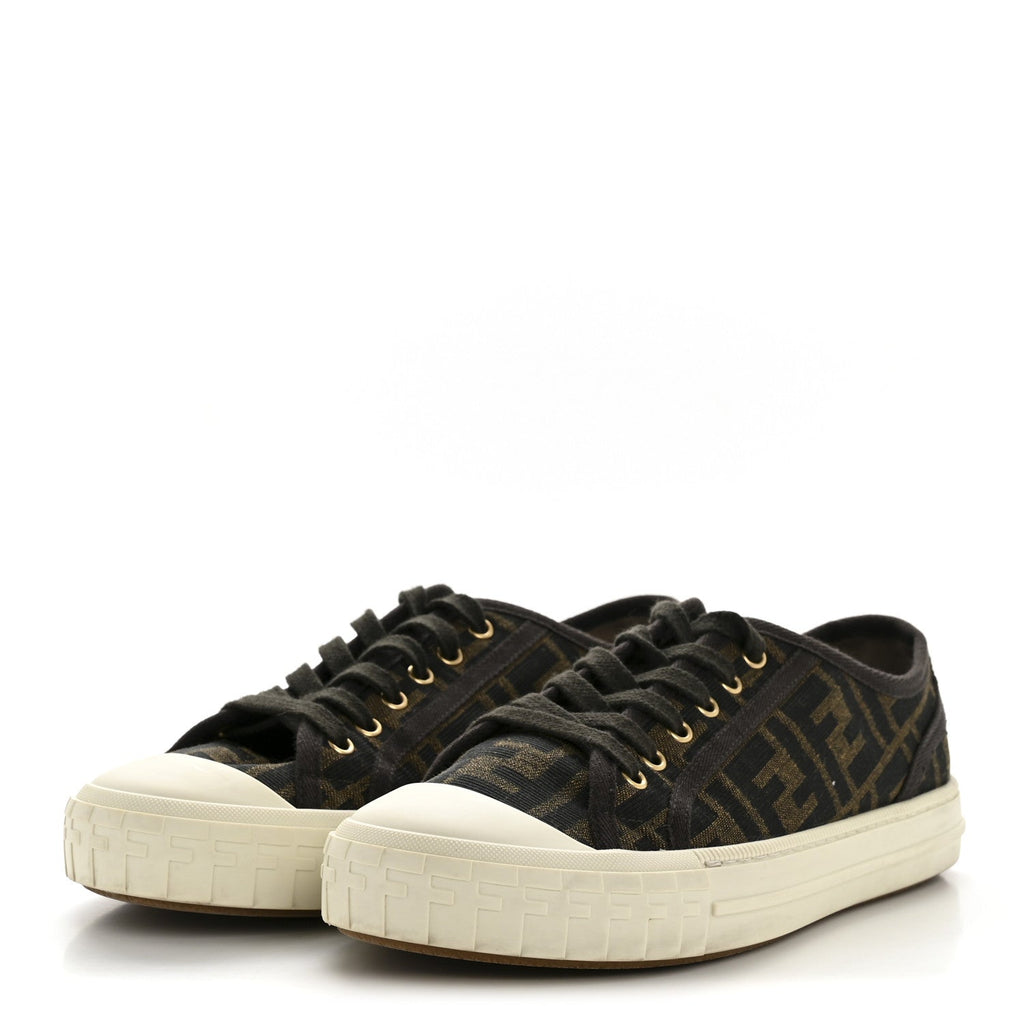 FABRIC JACQUARD FF WOMENS DOMINO LOW TOP SNEAKERS TOBACCO