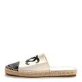 IRIDESCENT GOATSKIN CC ESPADRILLE MULES IVORY BLACK
