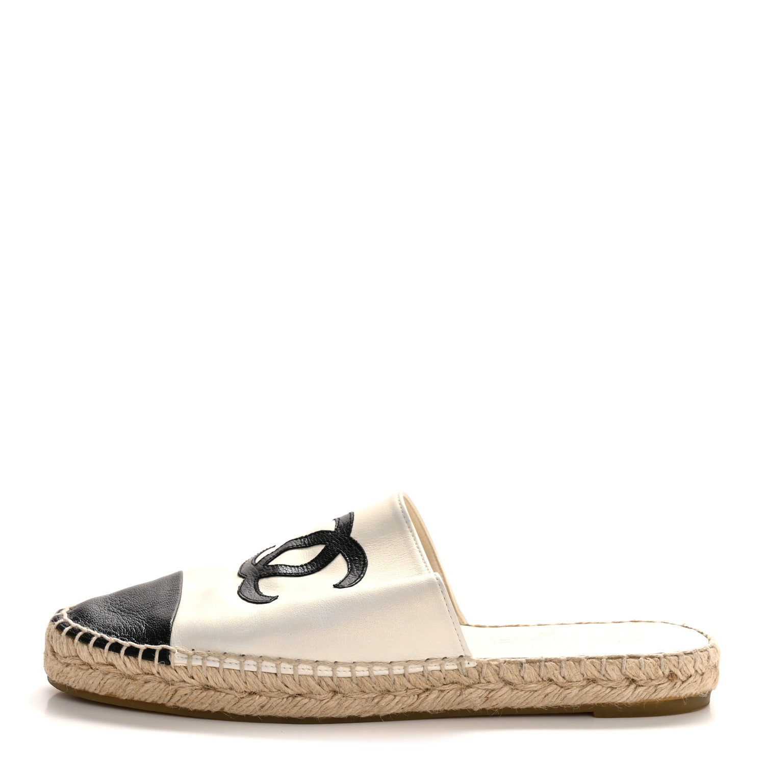 IRIDESCENT GOATSKIN CC ESPADRILLE MULES IVORY BLACK