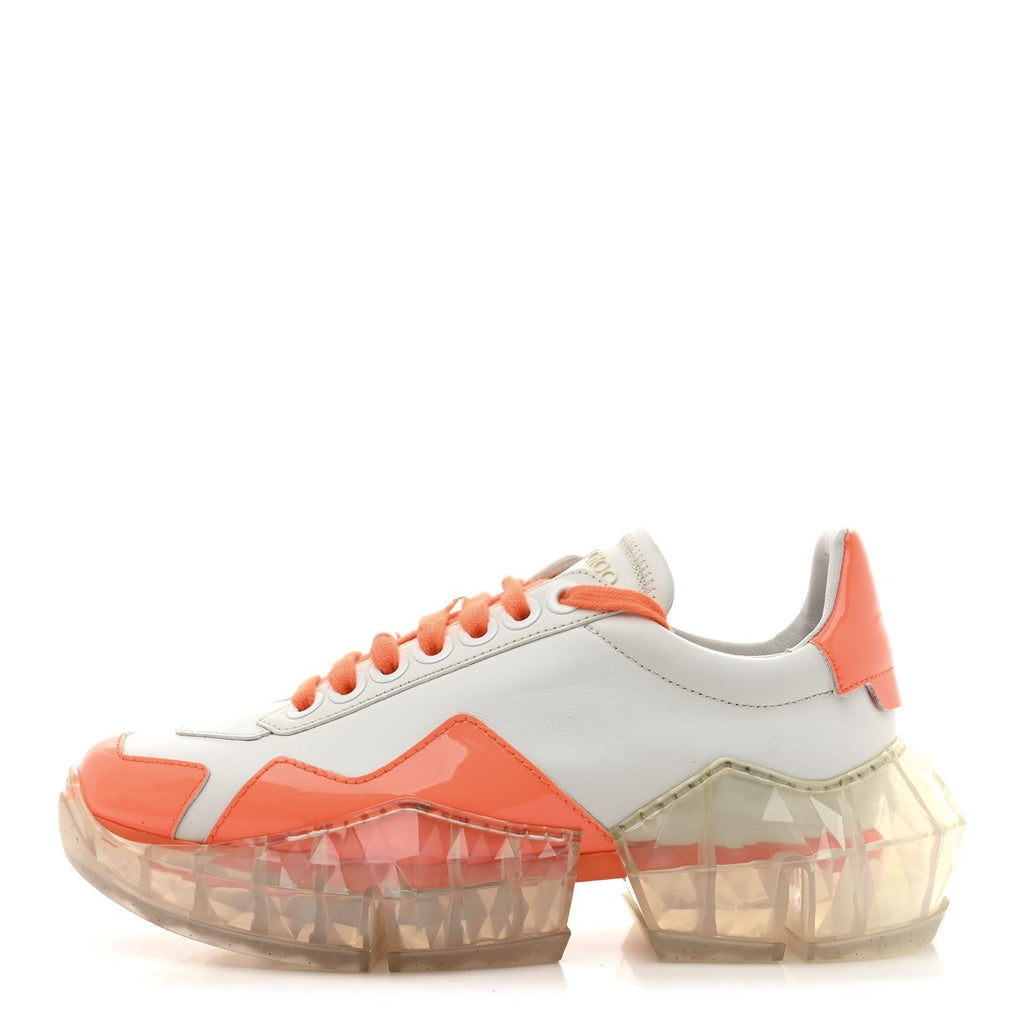 X JK JEONG CALFSKIN PATENT WOMENS DIAMOND LOW TOP SNEAKER WHITE ORANGE
