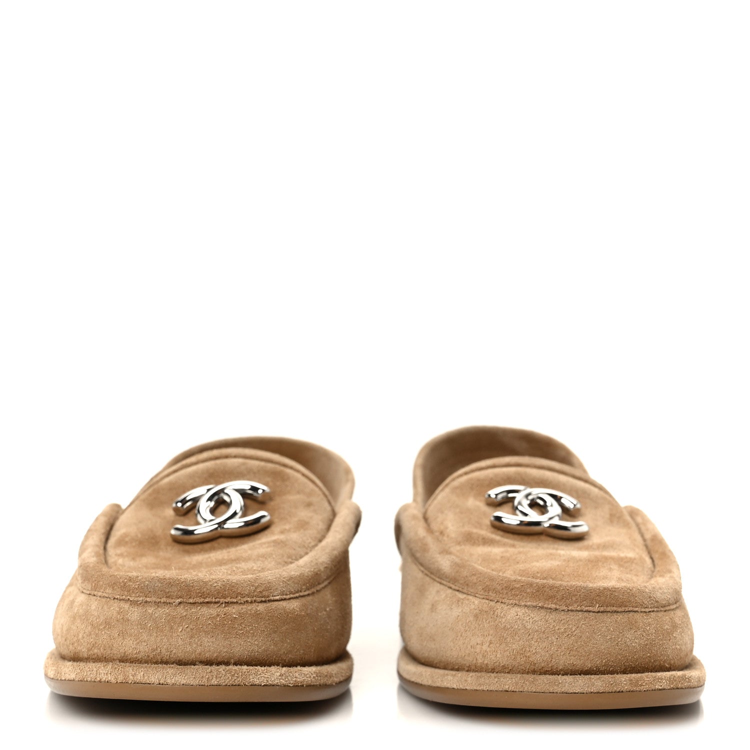 SUEDE CALFSKIN CC SLINGBACK LOAFERS DARK BEIGE