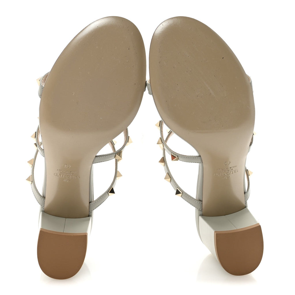CALFSKIN ROCKSTUD 60MM CAGED SLIDE SANDALS OPAL GREY