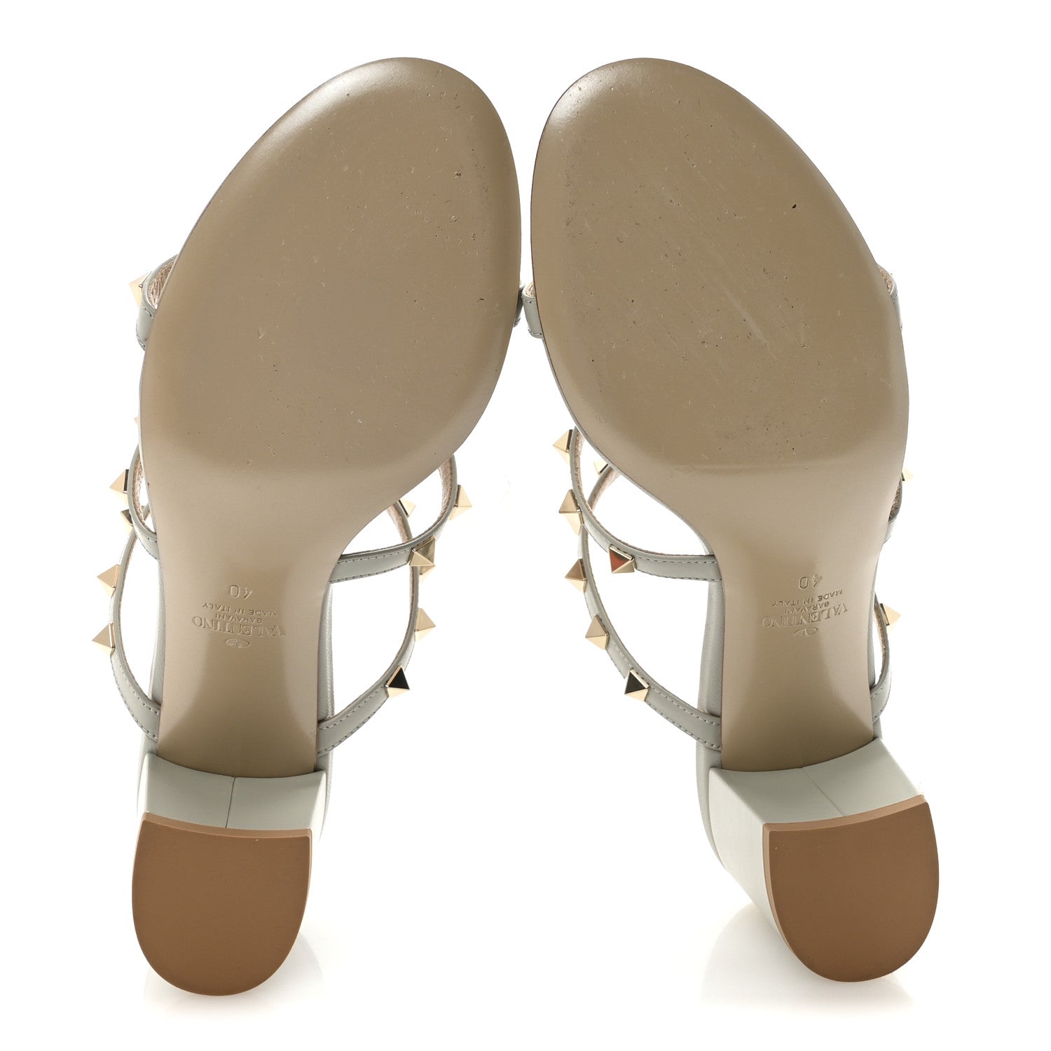 CALFSKIN ROCKSTUD 60MM CAGED SLIDE SANDALS OPAL GREY