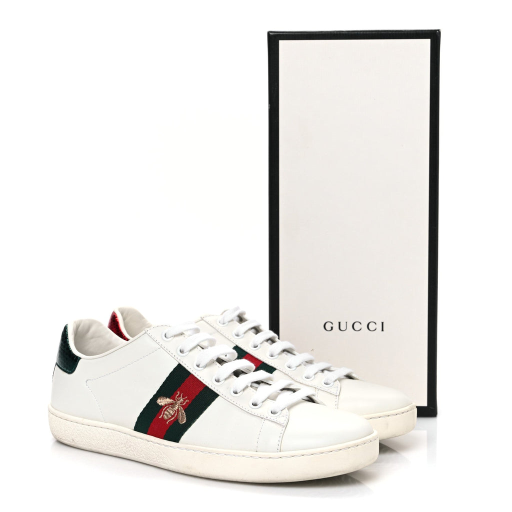 CALFSKIN AYERS BEE EMBROIDERED WOMENS ACE SNEAKERS WHITE RED FLAME GREEN