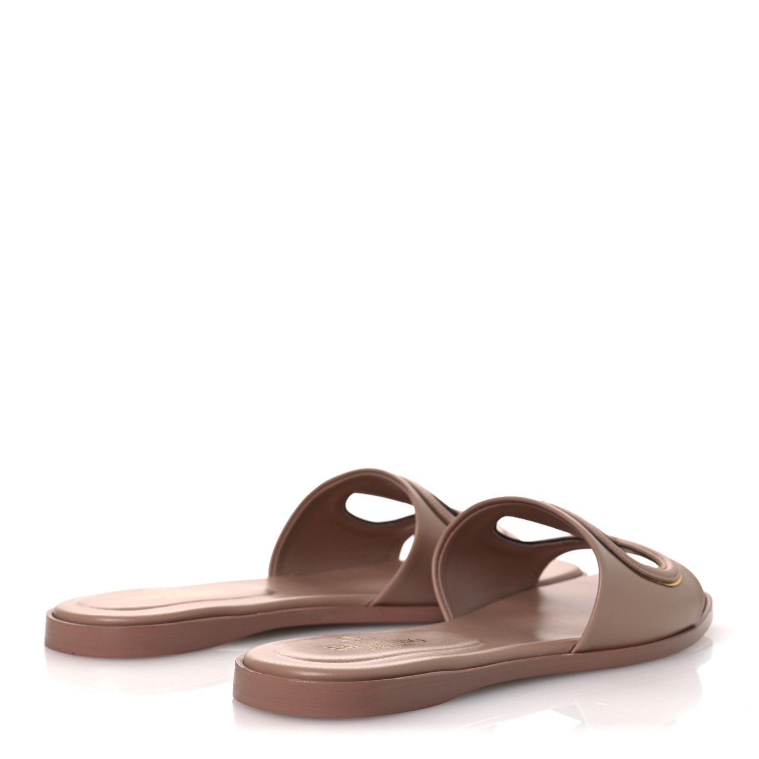 CALFSKIN VLOGO CUT OUT FLAT SLIDE SANDALS ROSE