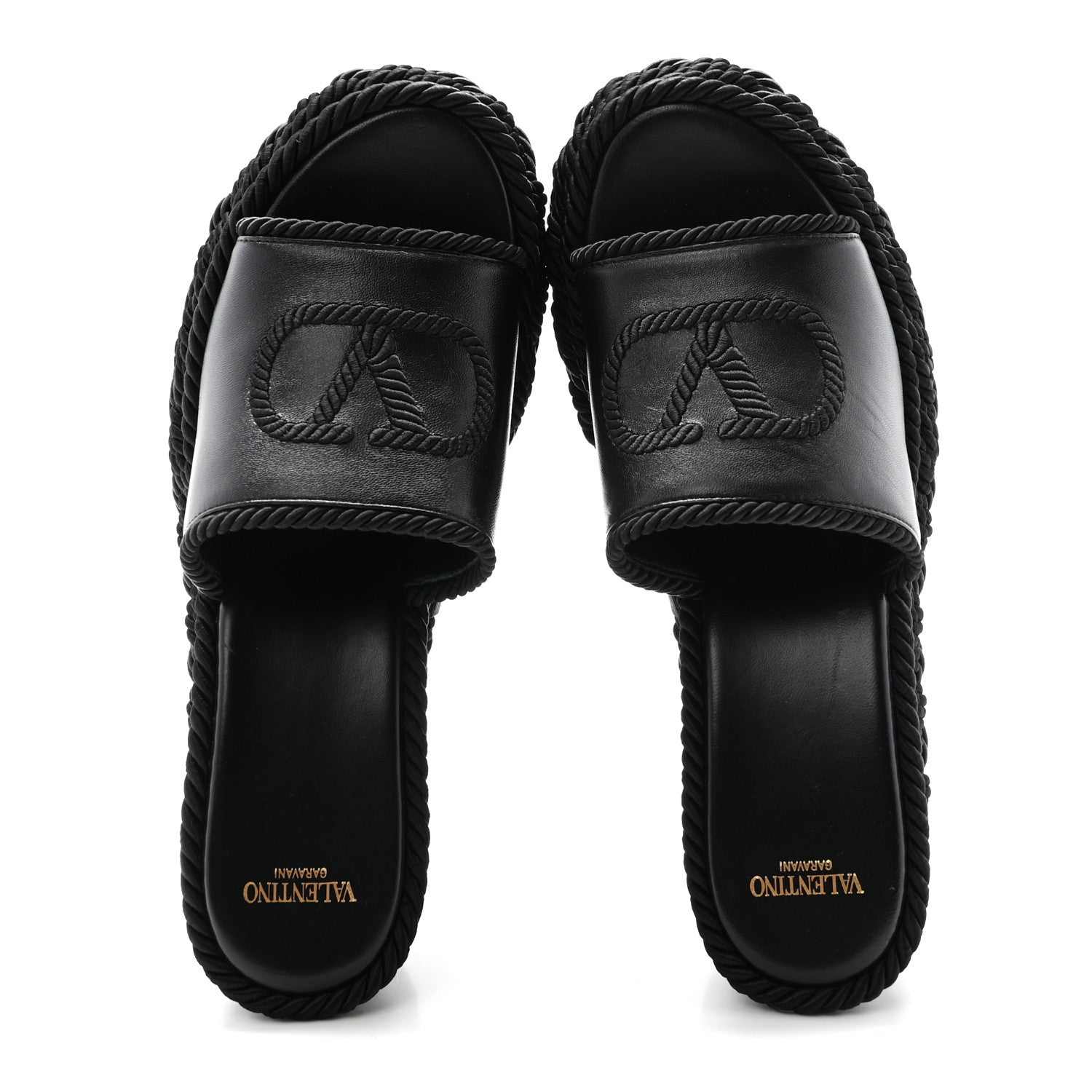 CALFSKIN SILK TORCHON VLOGO PLATFORM ESPADRILLE 100 WEDGE SANDALS BLACK