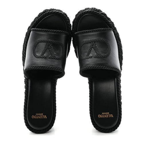 CALFSKIN SILK TORCHON VLOGO PLATFORM ESPADRILLE 100 WEDGE SANDALS BLACK