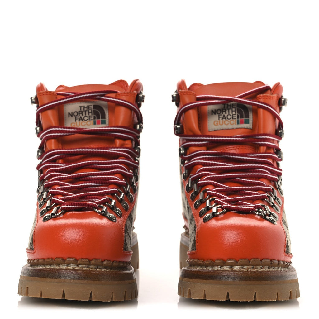 X THE NORTH FACE MONOGRAM TEXTURED CALFSKIN HIKING ANKLE BOOTS BEIGE EBONY DEEP ORANGE