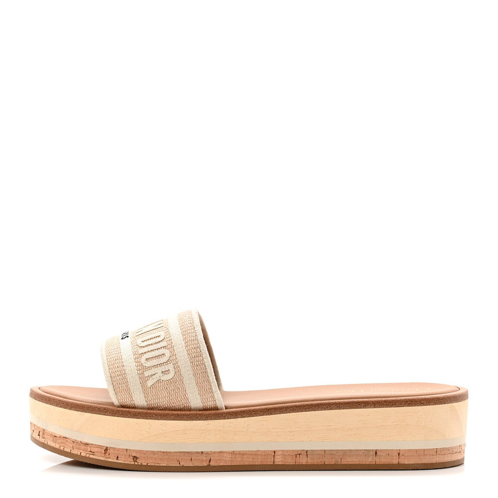 RAFFIA DIORIVIERA EMBROIDERED DWAY PLATFORM SLIDE SANDALS OFF WHITE