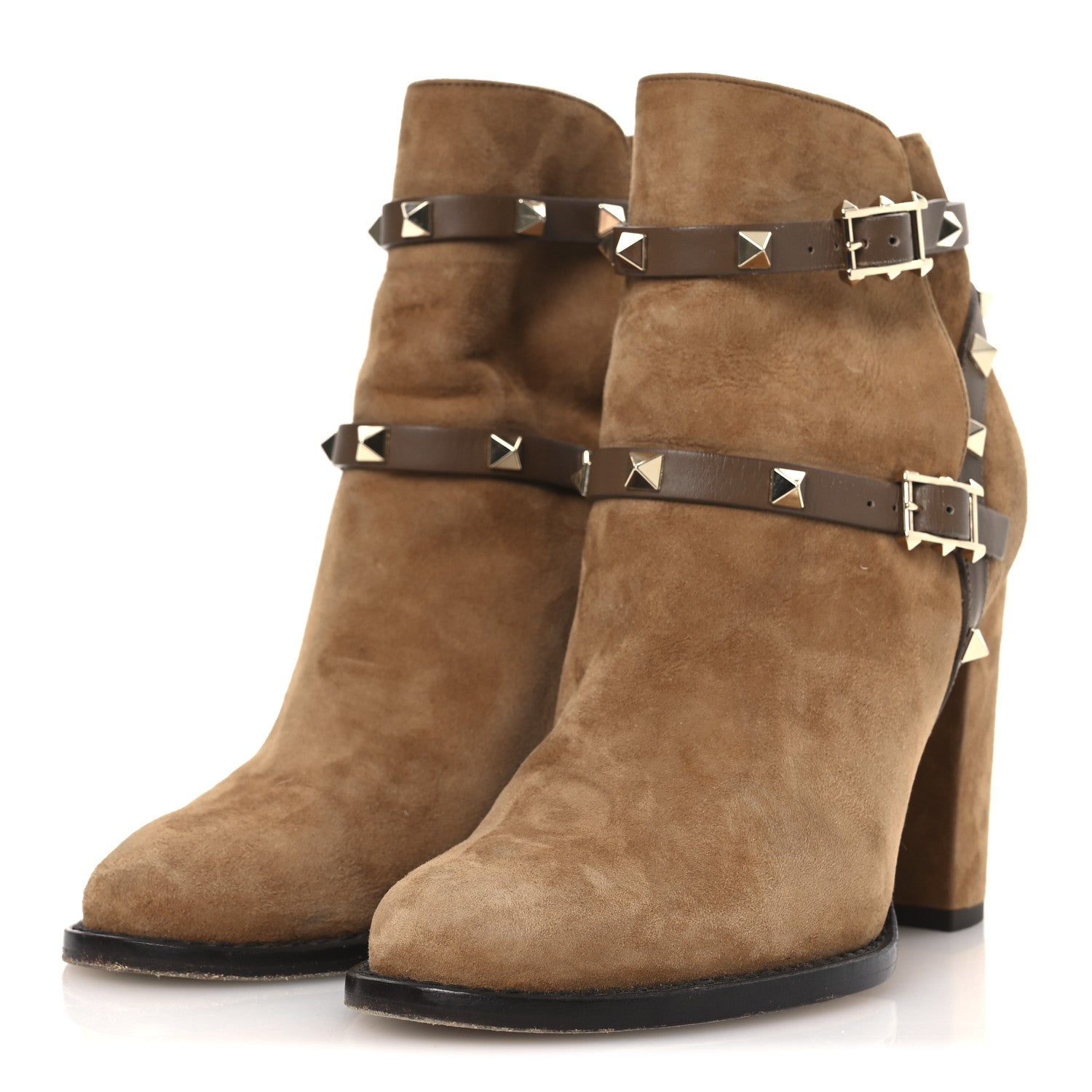 SUEDE ROCKSTUD DOUBLE BUCKLE 100MM BLOCK HEEL ANKLE BOOTS NOCCIOLA