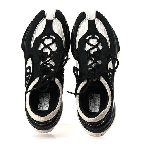 TECHNICAL KNIT FABRIC SUEDE CALFSKIN WOMENS GUCCI RUN SNEAKERS BLACK WHITE