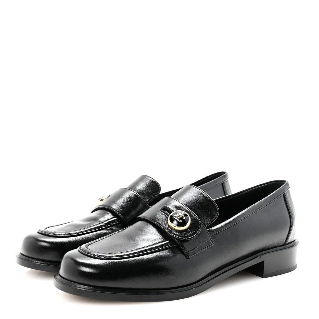 SHINY CALFSKIN CC MOCASSIN LOAFERS BLACK