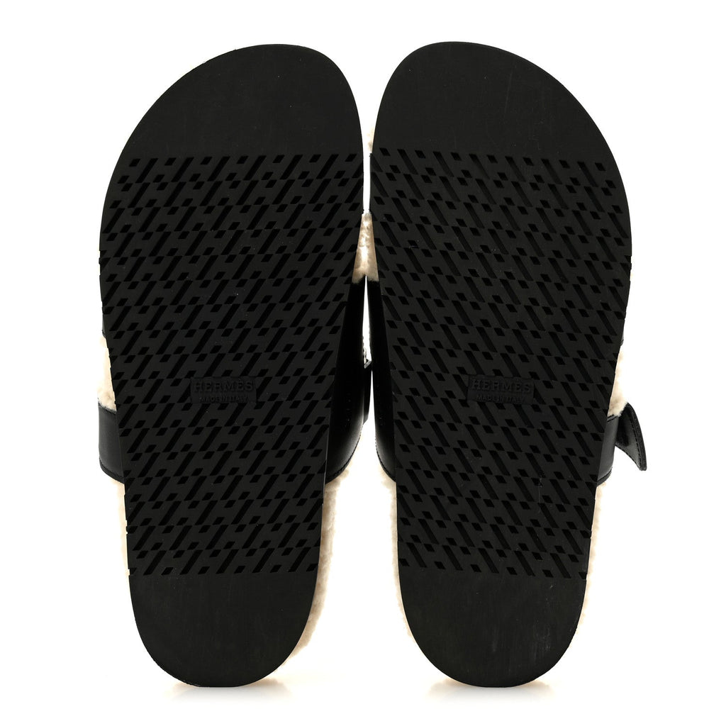 CALFSKIN WOOLSKIN WOMENS CHYPRE SANDALS BLACK ECRU