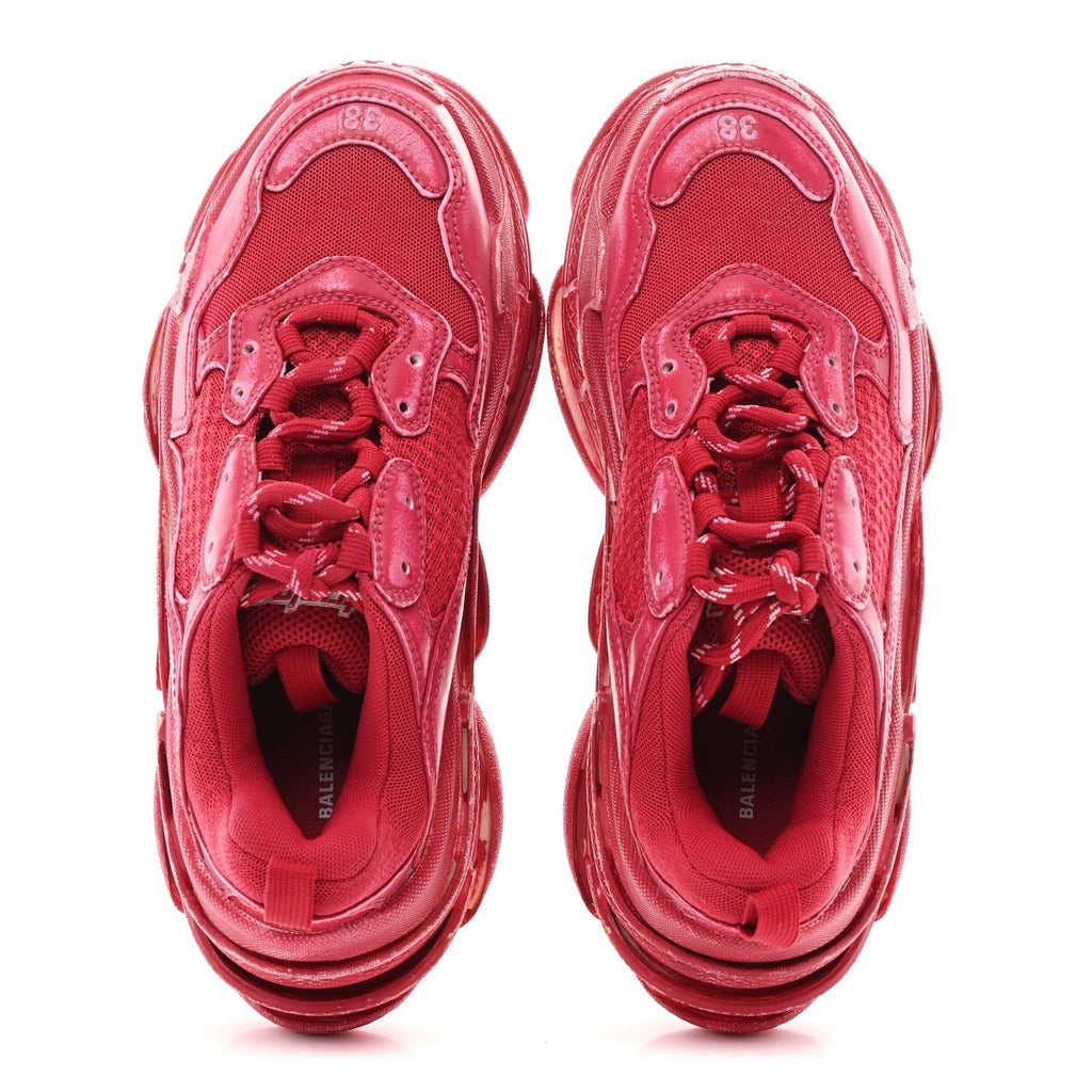 FABRIC MESH FADED WASHED WOMENS TRIPLE S SNEAKERS RED