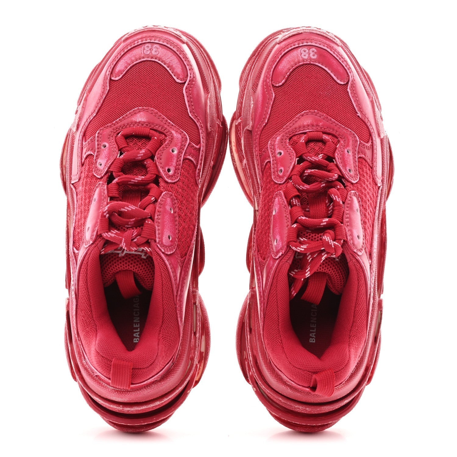 FABRIC MESH FADED WASHED WOMENS TRIPLE S SNEAKERS RED
