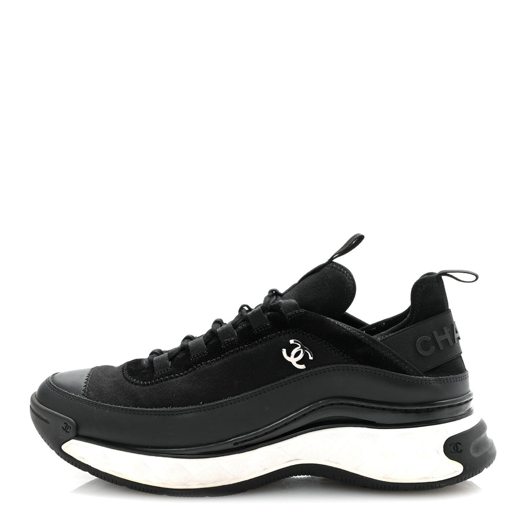VELVET CALFSKIN MIXED FIBERS MENS CC SNEAKERS BLACK