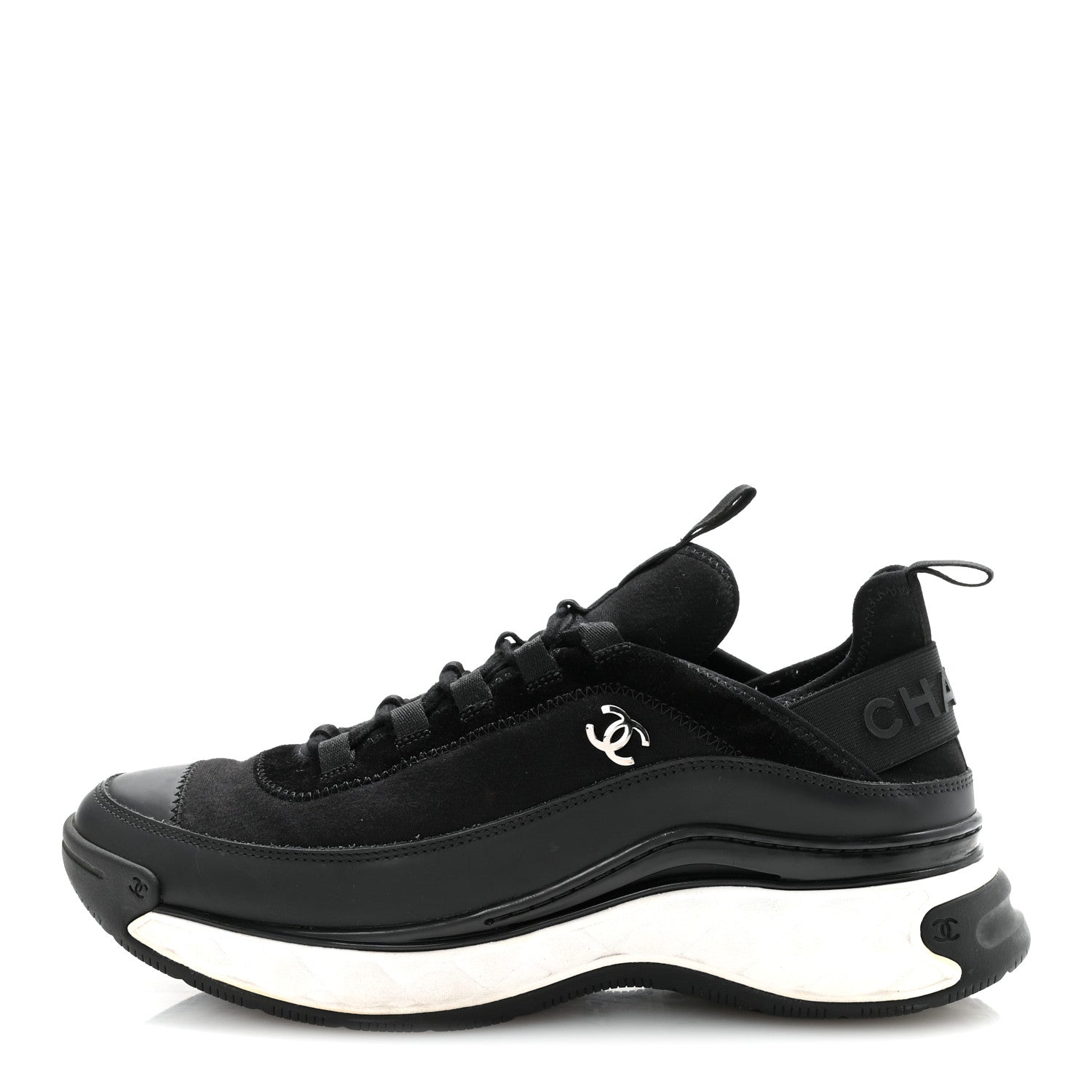 VELVET CALFSKIN MIXED FIBERS MENS CC SNEAKERS BLACK