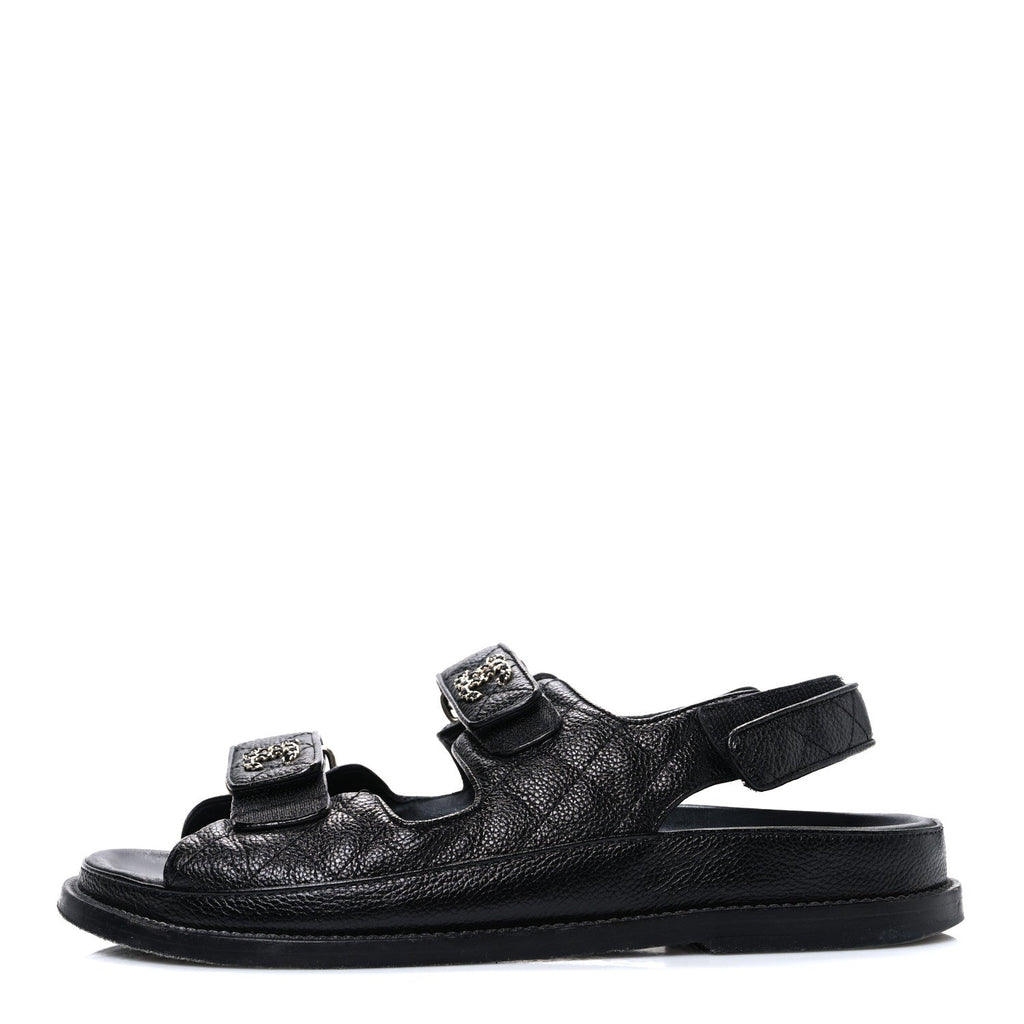GRAINED CALFSKIN VELCRO DAD SANDALS BLACK