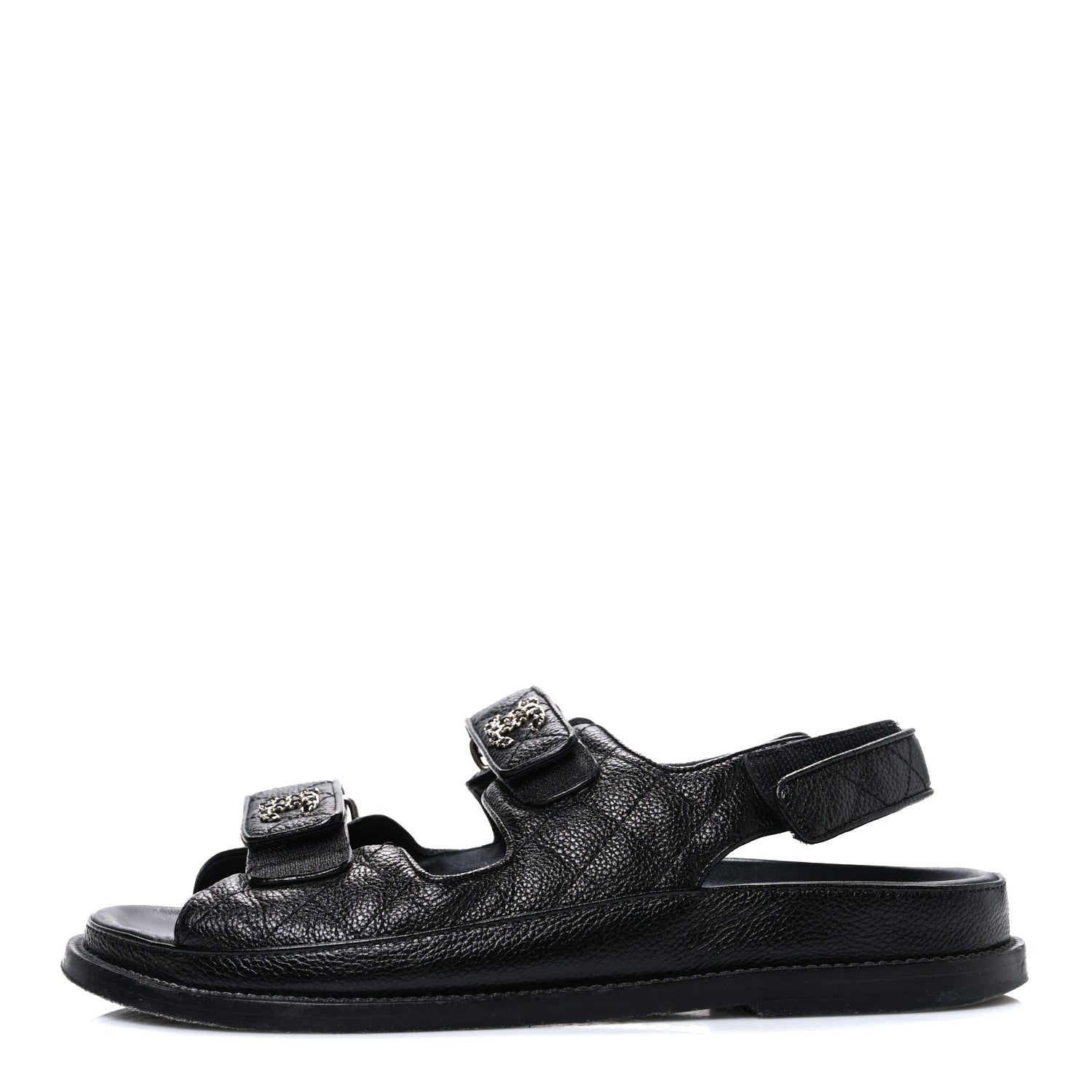 GRAINED CALFSKIN VELCRO DAD SANDALS BLACK