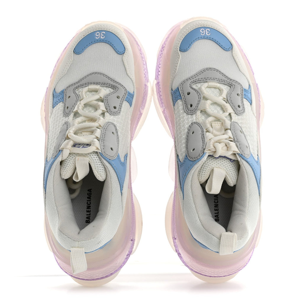 FABRIC MESH CLEAR SOLE WOMENS TRIPLE S SNEAKERS LIGHT BLUE GREY LILAC WHITE