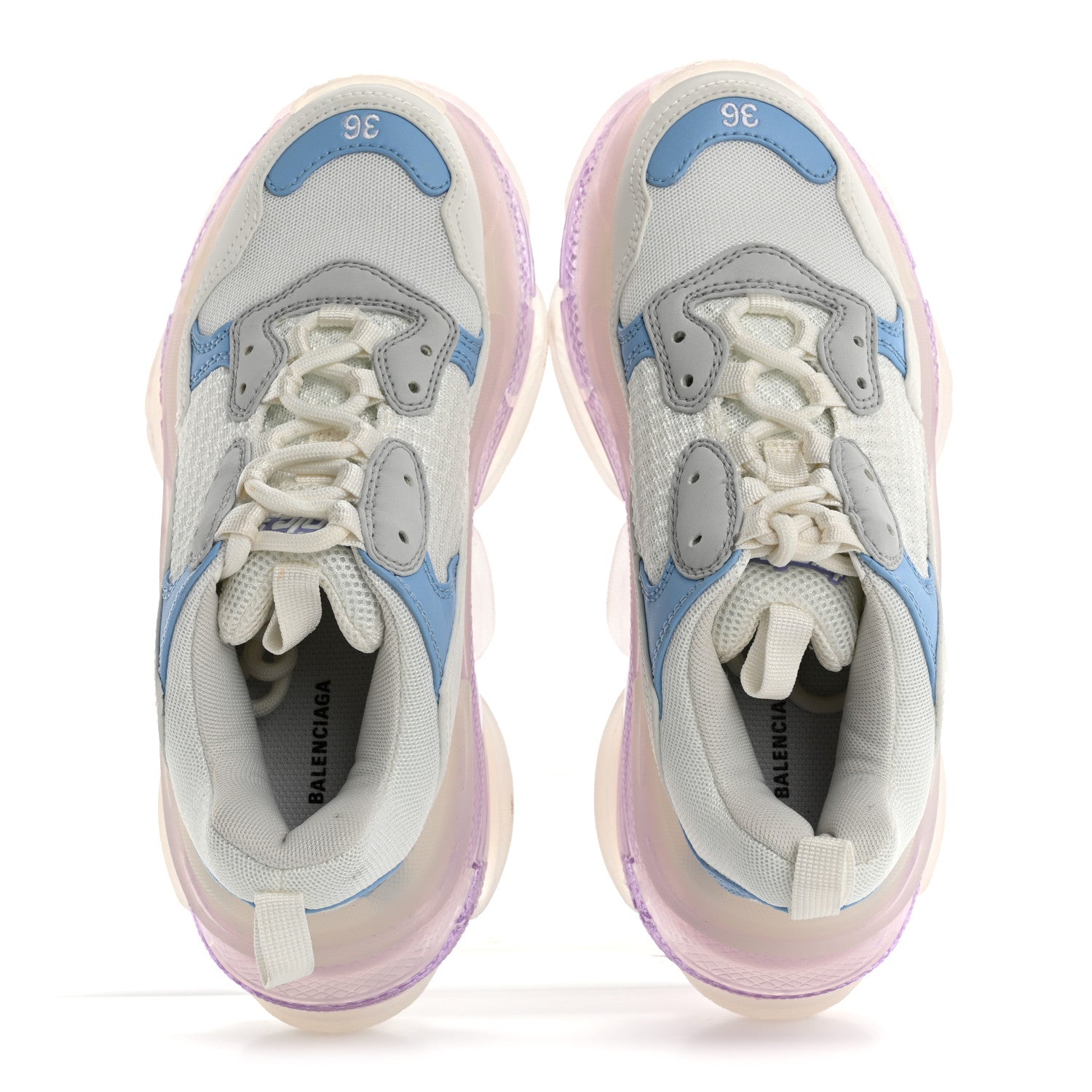 FABRIC MESH CLEAR SOLE WOMENS TRIPLE S SNEAKERS LIGHT BLUE GREY LILAC WHITE