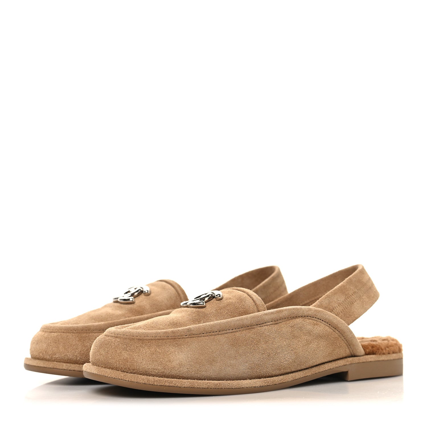 SUEDE CALFSKIN CC SLINGBACK LOAFERS DARK BEIGE