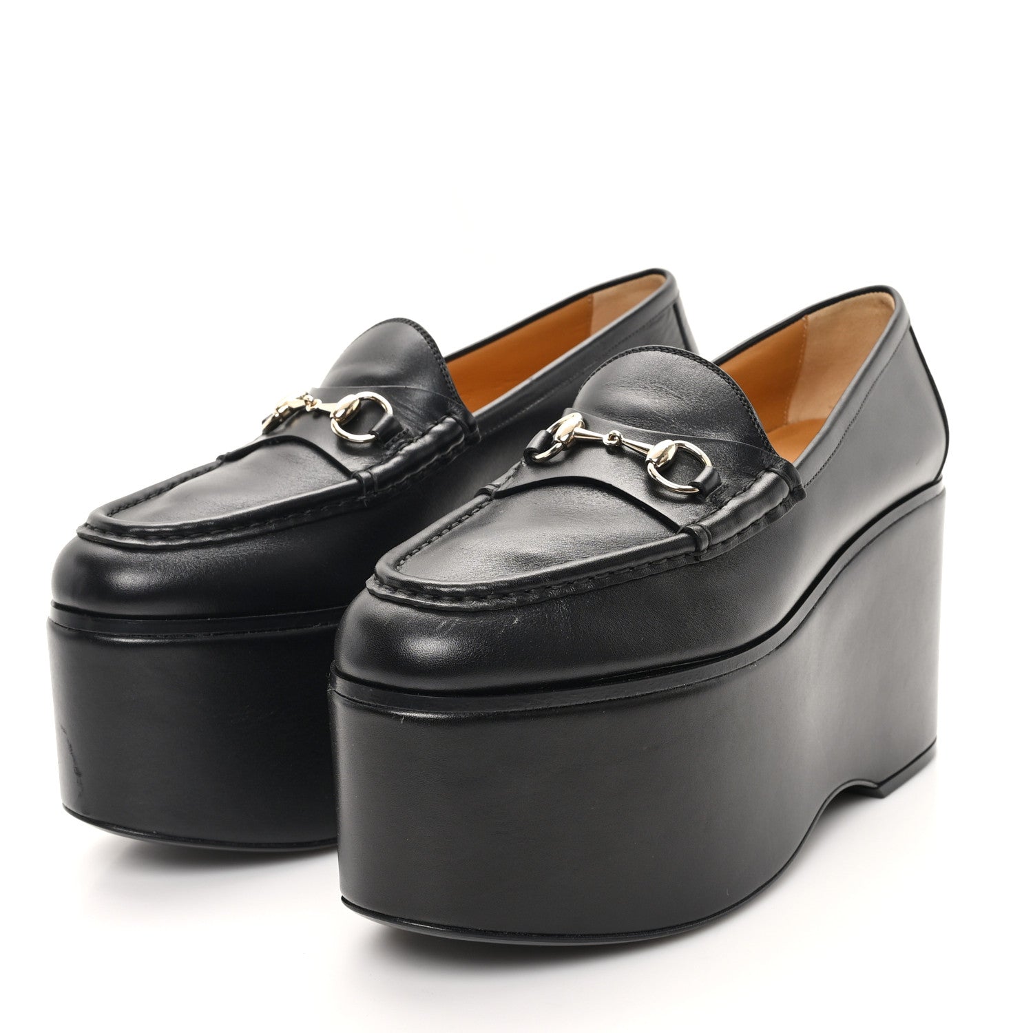 ANCORA CALFSKIN WOMENS HORSEBIT PLATFORM LOAFERS BLACK