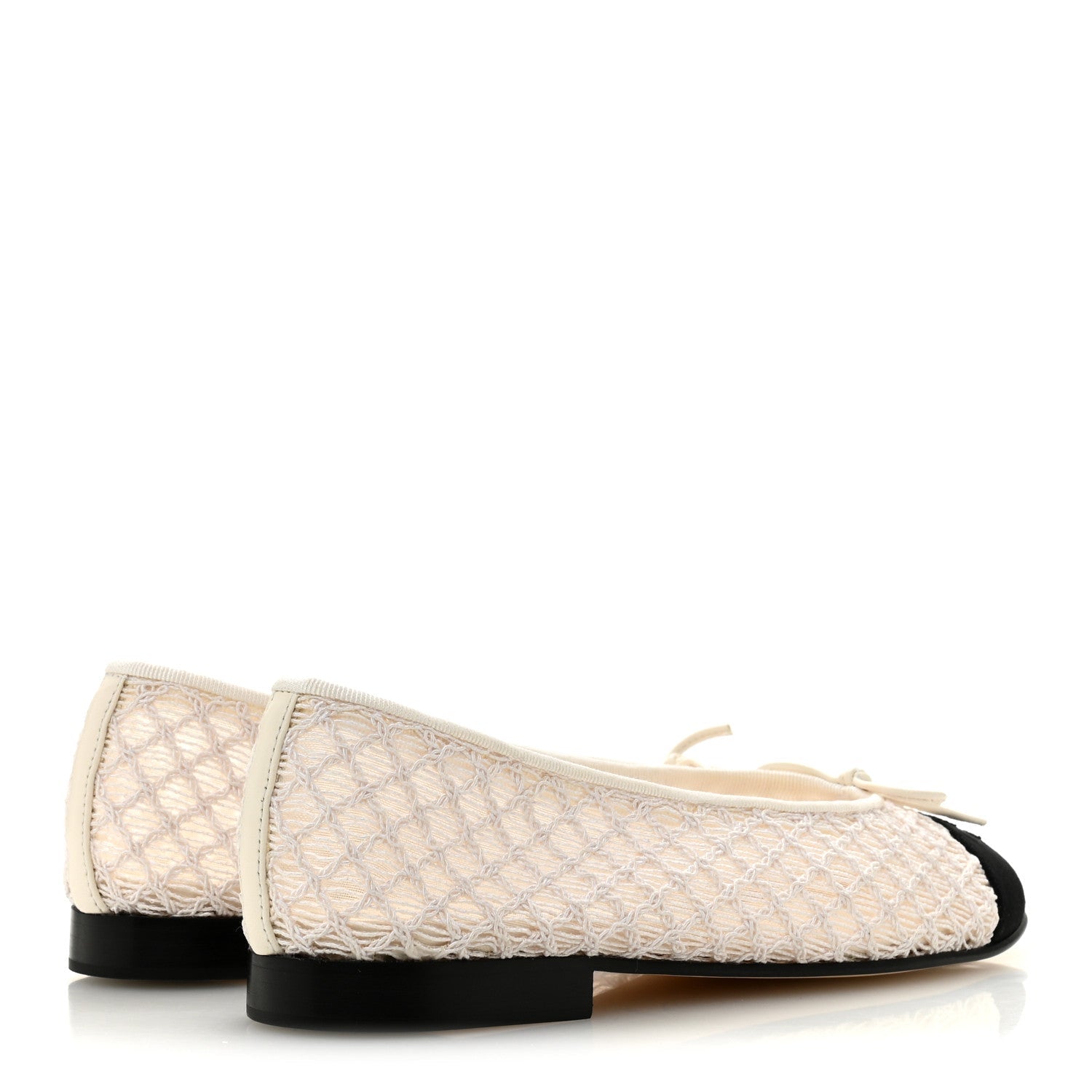 EMBROIDERED GROSGRAIN CAP TOE BALLERINA FLATS WHITE BLACK