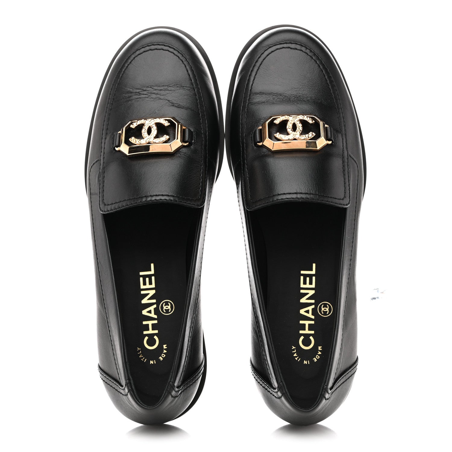 SHINY CALFSKIN METAL CC MOCASSIN LOAFERS BLACK