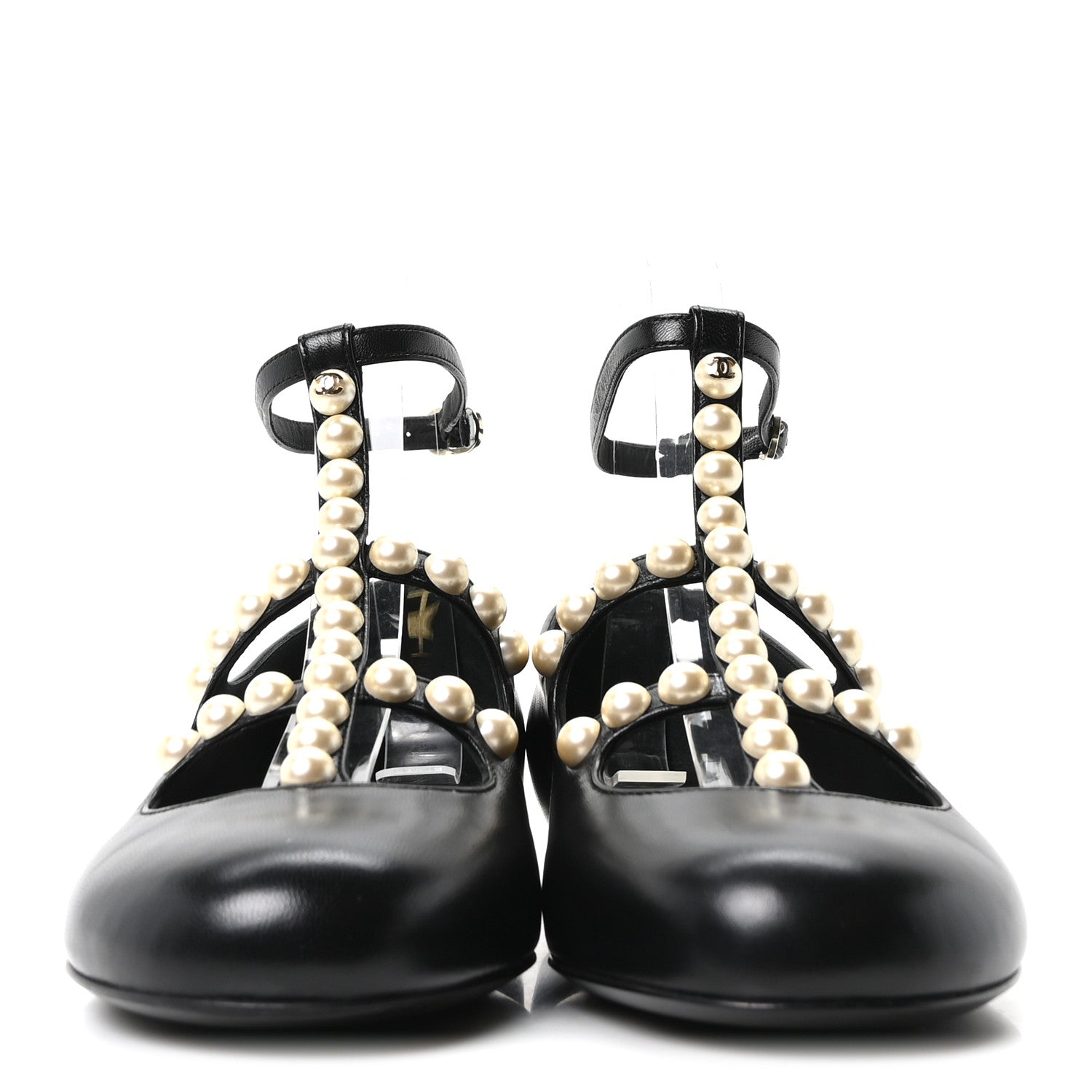 GOATSKIN PEARL MARY JANES FLATS BLACK