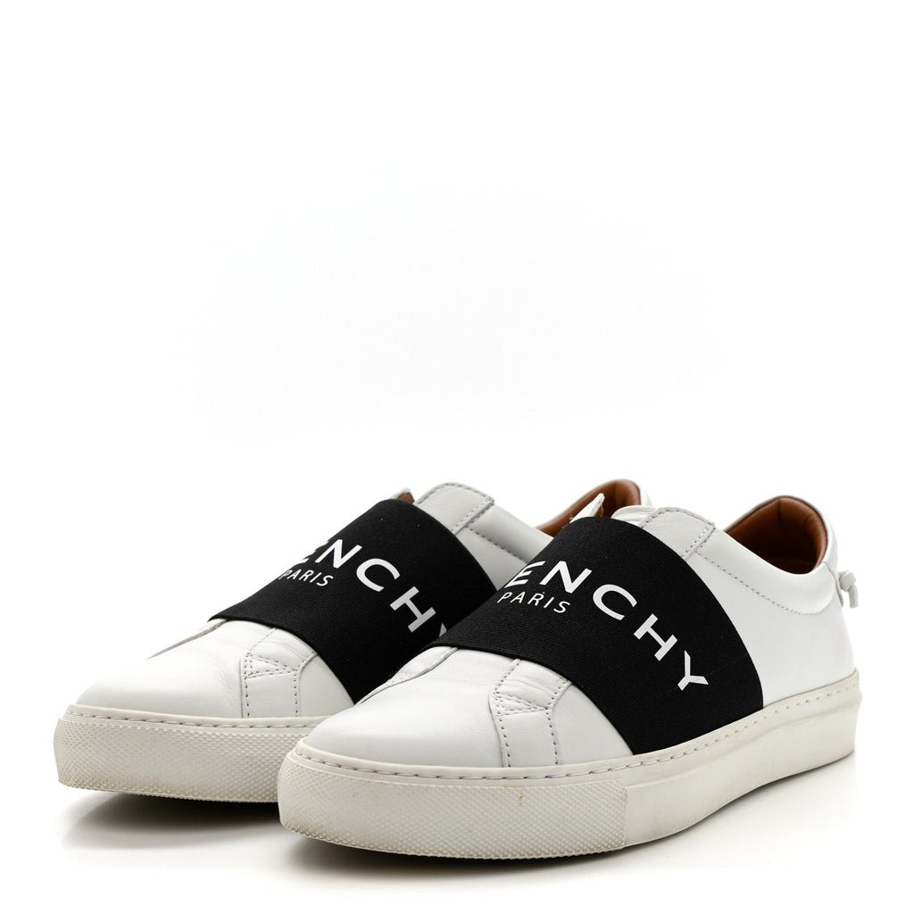 CALFSKIN BAND LOGO WOMENS URBAN STREET SNEAKERS WHITE BLACK