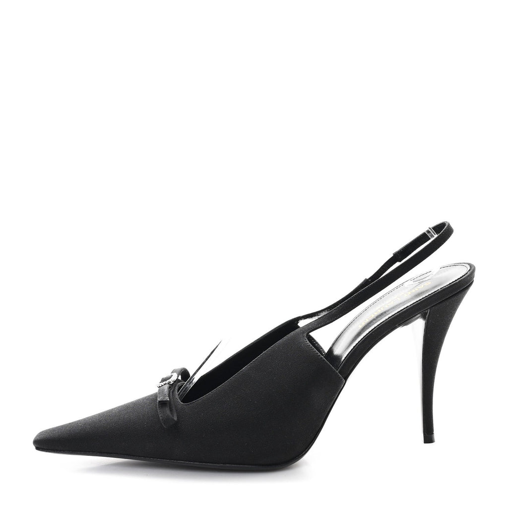 CREPE DE CHINE CRYSTAL BOW SLINGBACK PUMPS BLACK