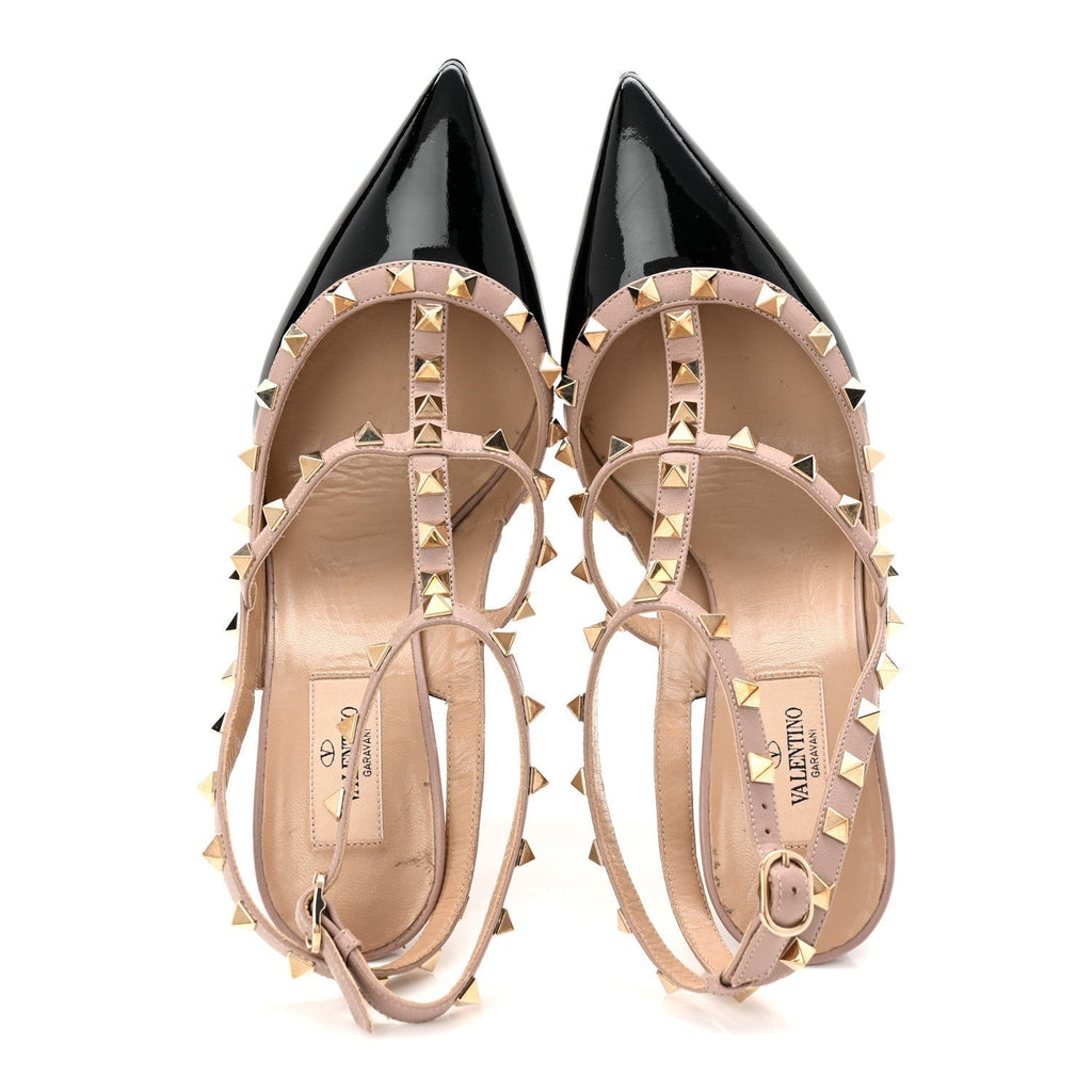 PATENT NAPPA ROCKSTUD ANKLE STRAP 100MM PUMPS BLACK POUDRE