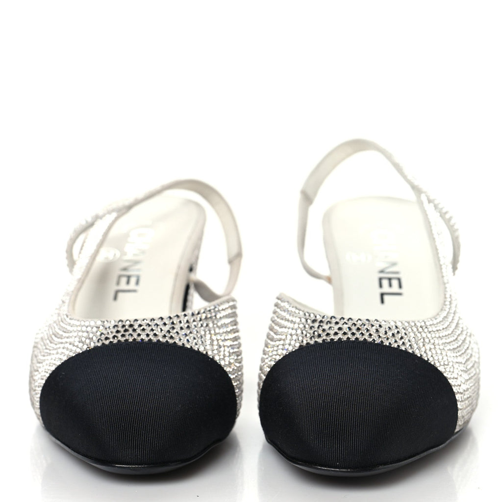STRASS GROSGRAIN CAP TOE CC SLINGBACK PUMPS SILVER BLACK