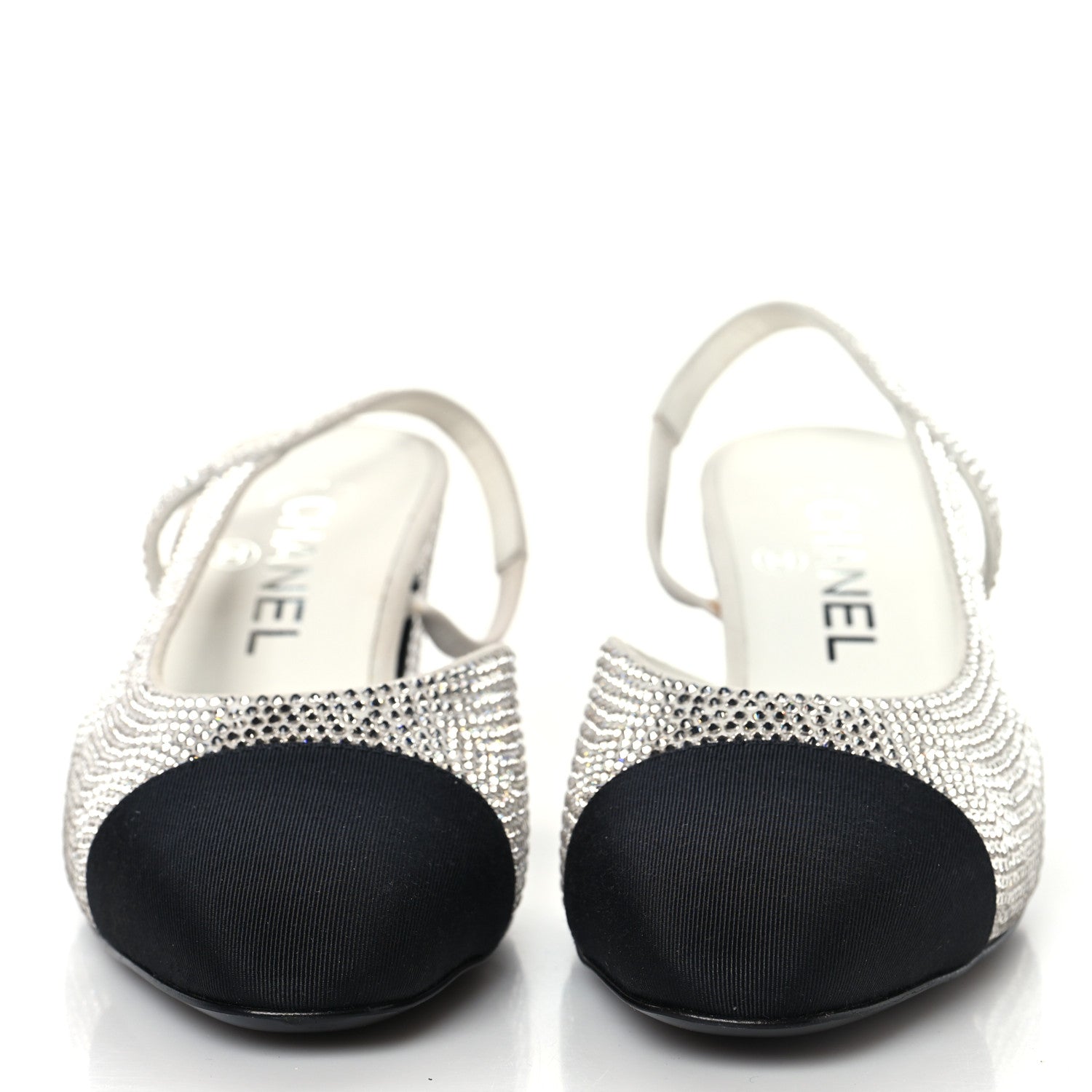 STRASS GROSGRAIN CAP TOE CC SLINGBACK PUMPS SILVER BLACK